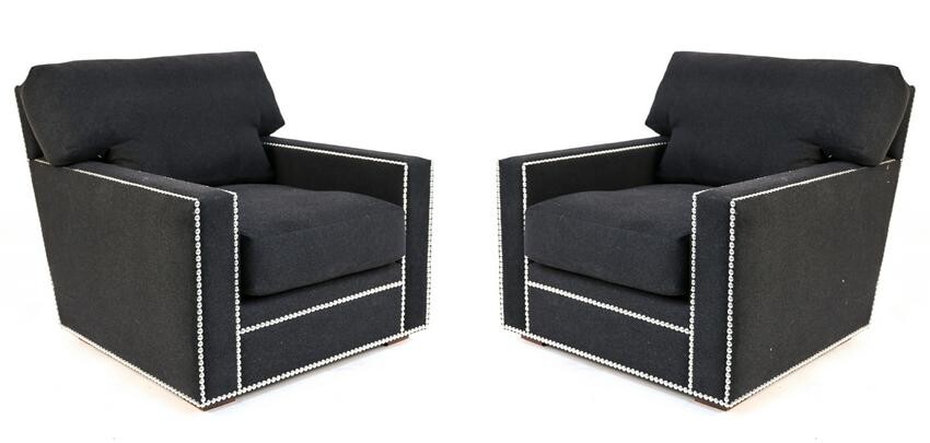 PAIR OF STUDDED CLUB CHAIRS