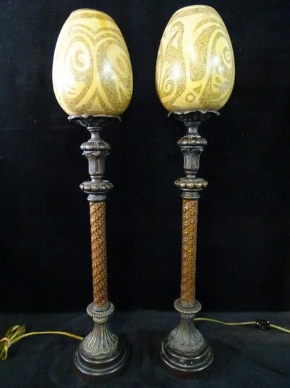 PAIR THEODORE ALEXANDER FAUX OSTRICH EGG LAMPS 30''H