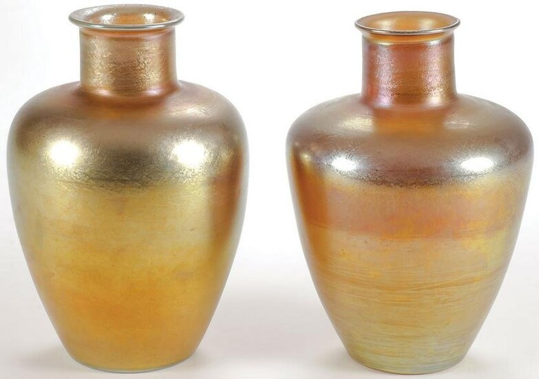 PAIR TIFFANY GOLD FAVRILE GLASS VASES