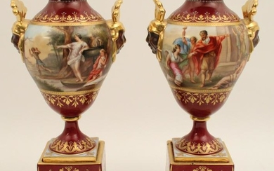 PR. OF 19TH C. ROYAL VIENNA CABINET URNS ON STANDS