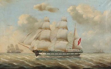 Painter unknown, 19th century Portrait of a ship. Unsigned. Oil on canvas....