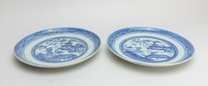 Pair Chinese Blue White Porcelain Plates