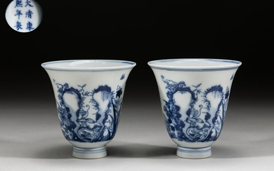 Pair Chinese Blue White Porcelain Tea Cup