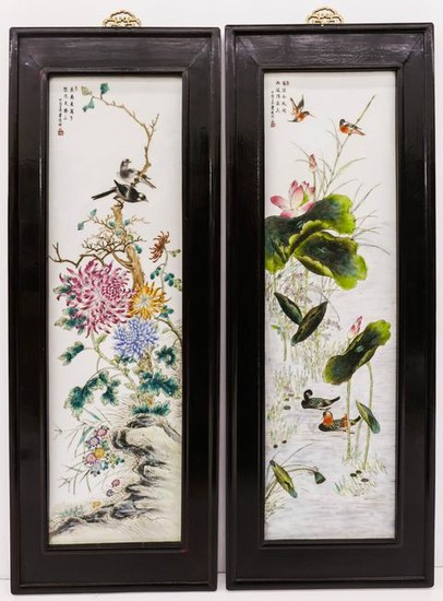 Pair Chinese Republic Painted Porcelain Plaques Framed