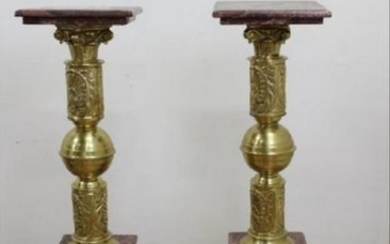 Pair Marble & Bronze Pedestals With Bronze Ormolu
