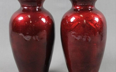 Pair Of Red Cloisonne Vases