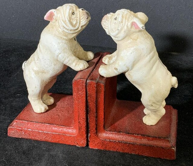 Pair Vintage Cast Iron English Bulldog Bookends