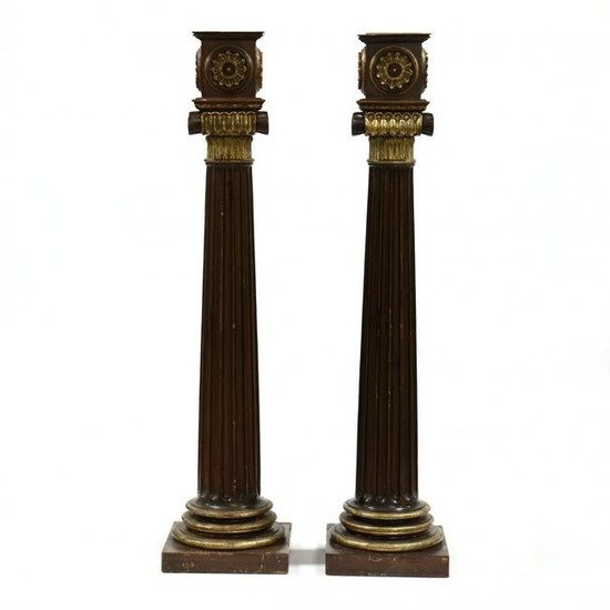 Pair of Antique Corinthian Style Gilt Column / Planter