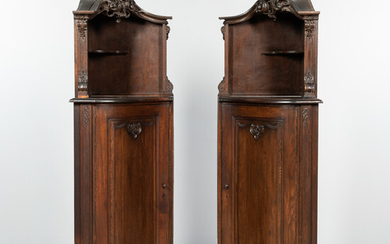 Pair of Baroque Oak Corner Cabinets