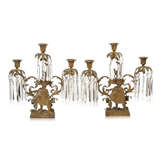 Pair of Bronze Candelabra With Native American Figures.