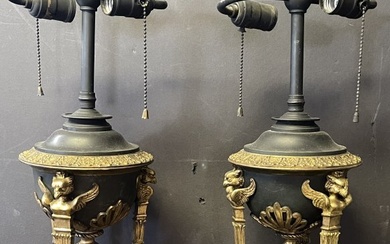 Pair of Bronze & Marble Neoclassical Lamps