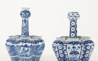 Pair of Chinese Export Blue and White Tulipiers