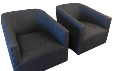 Pair of Custom Restoration Hardware Swivel Chairs Black Boucle - Italian Shelter Collection
