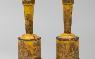Pair of Decoupaged Tôle Lamps