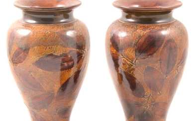 Pair of Doulton Lambeth stoneware baluster shape vases, Autumn Leaves design