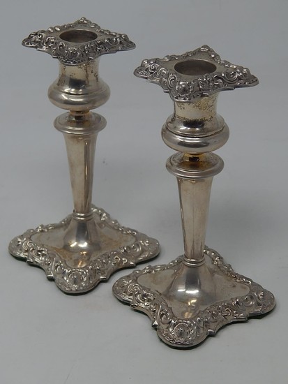 Pair of Edwardian Silver Georgian Design Candlesticks with R...