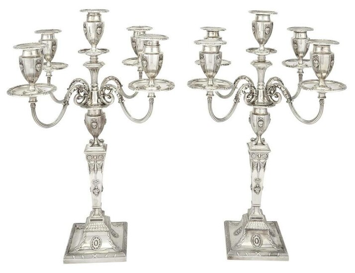 Pair of George V Sterling Silver Five-Light Candelabra