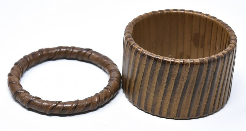 Pair of Handmade Leather Bangle Bracelets