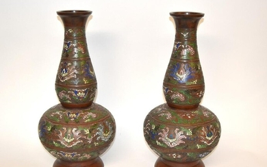 Pair of Japanese Champleve Enameled Vases