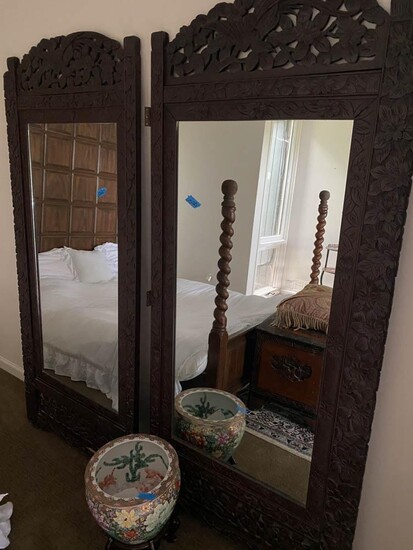 Pair of Mirrors - Carved Hardwood Chinese Frames, RM7A