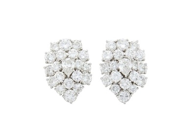 Pair of Platinum and Diamond Cluster Earclips