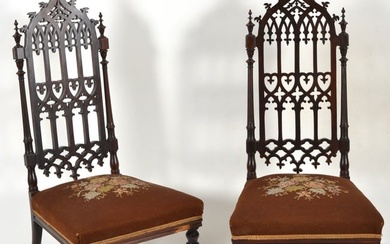 Pair of Rosewood American Gothic Victorian side chairs. New York. Formerly in a 19th century New