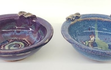 Pair of Wheel Thrown Glazed Ceramic Shell Soup Bowls