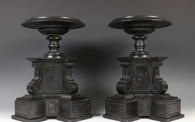 Pair of black marble decorative coupes, late 19th...
