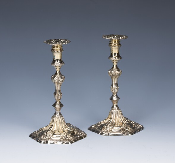 Pair of classical style silver-gilt candlesticks