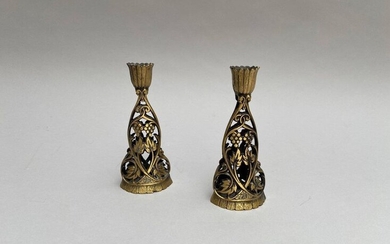 Pair of gilded metal candleholders
