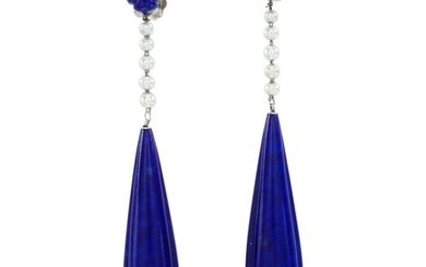 Pair of lapis lazuli and seed pearl earrings, 1920s