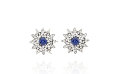 Pair of sapphire and diamond ear clips