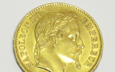 Pièce en or de 20 Francs "Napoléon III-tête Laurée" datée de 1867, Atelier "BB" (Strasbourg)....