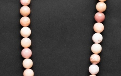 Pink Opal Beads Chain Necklace Gold Bracket