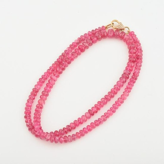 Pink Tourmaline, Diamond, 18k Yellow Gold Necklace.