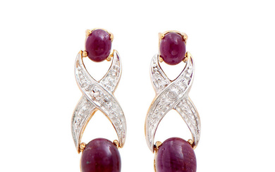 Plated 18KT Yellow Gold 5.02ctw Ruby and Diamond Earrings