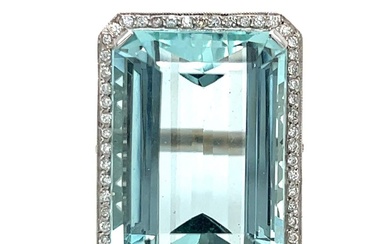 Platinum & 18K White Gold Aquamarine and Diamond Ring