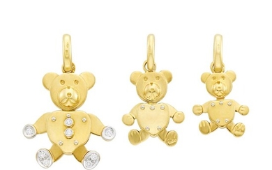 Pomellato Three Gold and Diamond Teddy Bear Charms