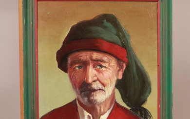 Portrait, huile sur toile, tirée sur châssis, moderne, portrait d'un homme du sud de l'Europe,...