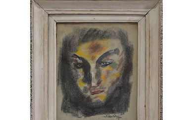 "Portrait of a man", drawn with charcoal and colored pencil,...