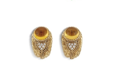 QUARTZ AND DIAMOND EARRINGS IN 18KT YELLOW GOLD