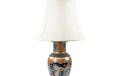 Qing Dyn Chinese Kangxi Rust Glaze Urn Vase Lamp