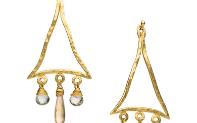 Quartz, Gold Earrings The earrings feature prasiolite and citrine...
