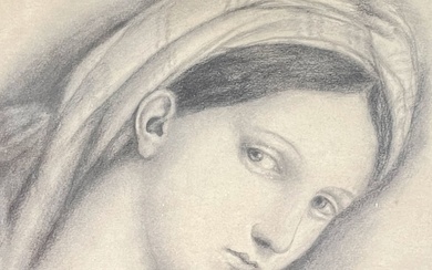 RAPHAEL, d'après Portrait de la Vierge à l'enfant dite Madonna della Seggiola Crayon gras sur...