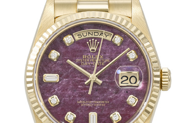 ROLEX. A RARE AND ATTRACTIVE 18K GOLD AND DIAMOND-SET AUTOMATIC...