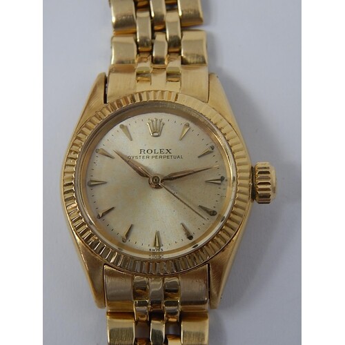 ROLEX: Ladies 18ct Gold Oyster Perpetual Wristwatch: Working...