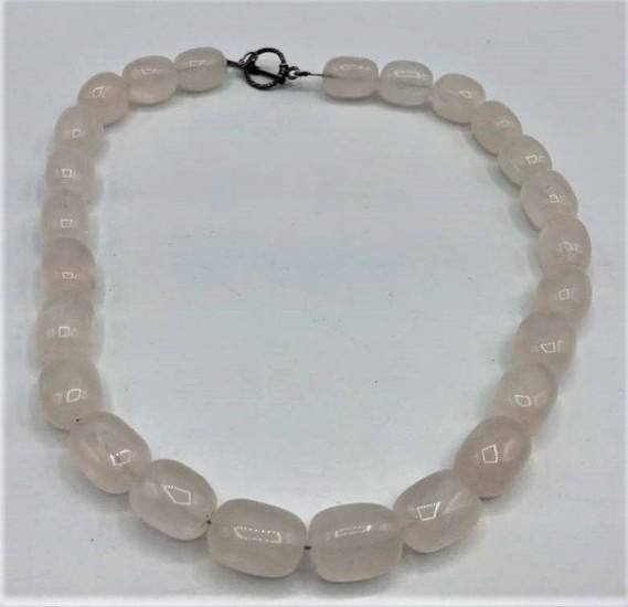 ROSE QUARTZ BEAD NECKLACE With STERLING CLASP