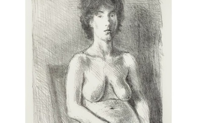 Raphael Soyer, American (1899-1987, seated female nude, lithograph, 14 3/4"H x 11"W (sight), 22