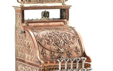 Rare antique counter top model brass National Cash Register, scarce model #211, beautiful red and