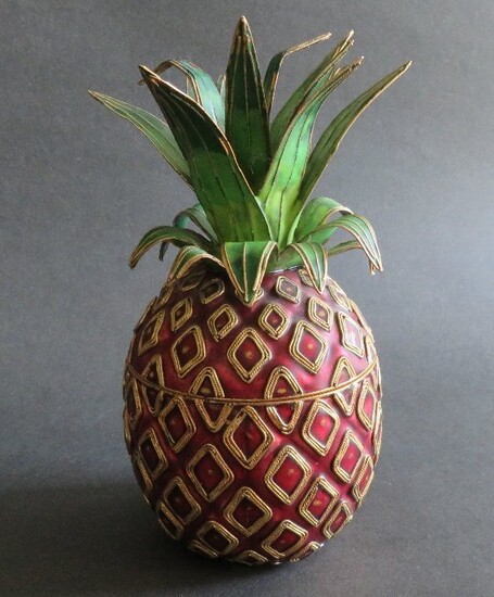 Red Gold Cloisonne Pineapple Trinket Box NYCO Lmtd Ed.